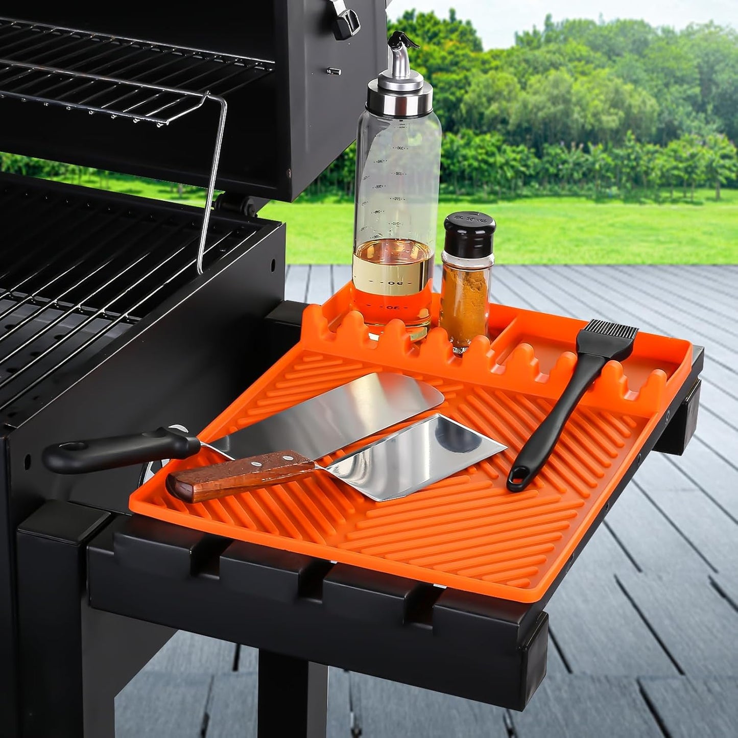Red Silicone Tools Mat for Griddle Kitchen Cooking Baking Countertop-Side Shelf Spatula Mat with Drip Pad for Blackstone Weber Traeger Pit Boss Flat Top Grill Smoker- BBQ Accessories Gifts for Men