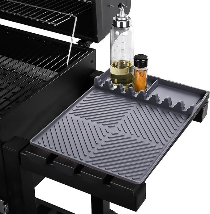 Red Silicone Tools Mat for Griddle Kitchen Cooking Baking Countertop-Side Shelf Spatula Mat with Drip Pad for Blackstone Weber Traeger Pit Boss Flat Top Grill Smoker- BBQ Accessories Gifts for Men
