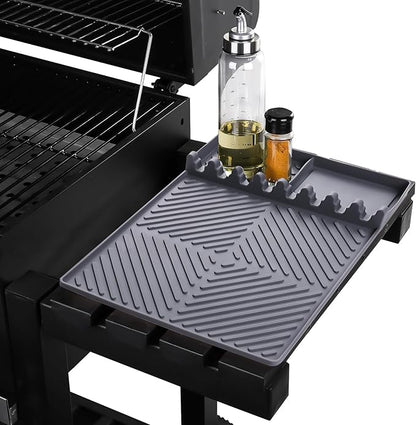 Red Silicone Tools Mat for Griddle Kitchen Cooking Baking Countertop-Side Shelf Spatula Mat with Drip Pad for Blackstone Weber Traeger Pit Boss Flat Top Grill Smoker- BBQ Accessories Gifts for Men