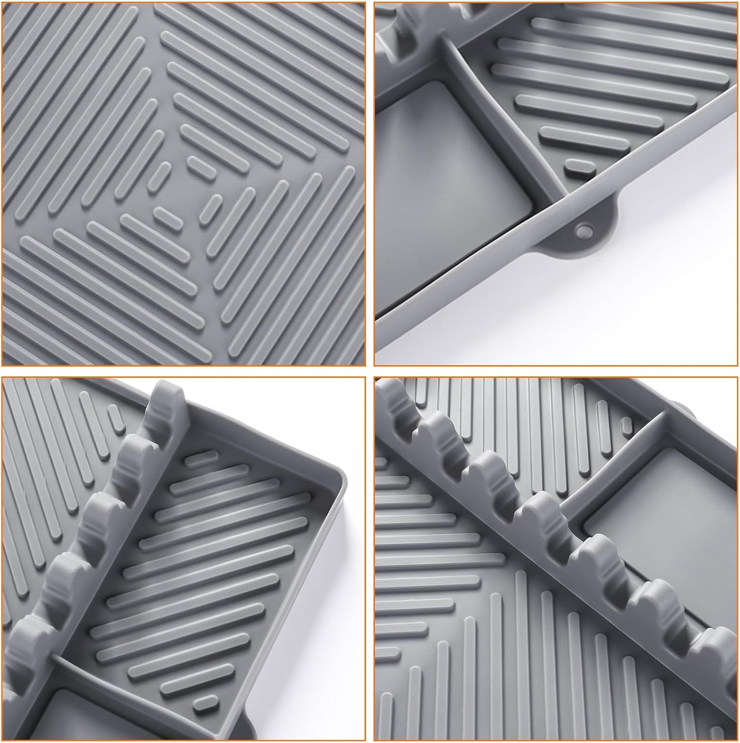 Grey Silicone Tools Mat for Griddle Kitchen Cooking Baking Countertop-Side Shelf Spatula Mat with Drip Pad for Blackstone Weber Traeger Pit Boss Flat Top Grill Smoker- BBQ Accessories Gifts for Men
