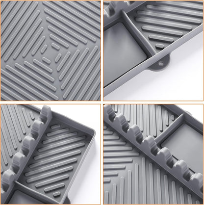 Grey Silicone Tools Mat for Griddle Kitchen Cooking Baking Countertop-Side Shelf Spatula Mat with Drip Pad for Blackstone Weber Traeger Pit Boss Flat Top Grill Smoker- BBQ Accessories Gifts for Men