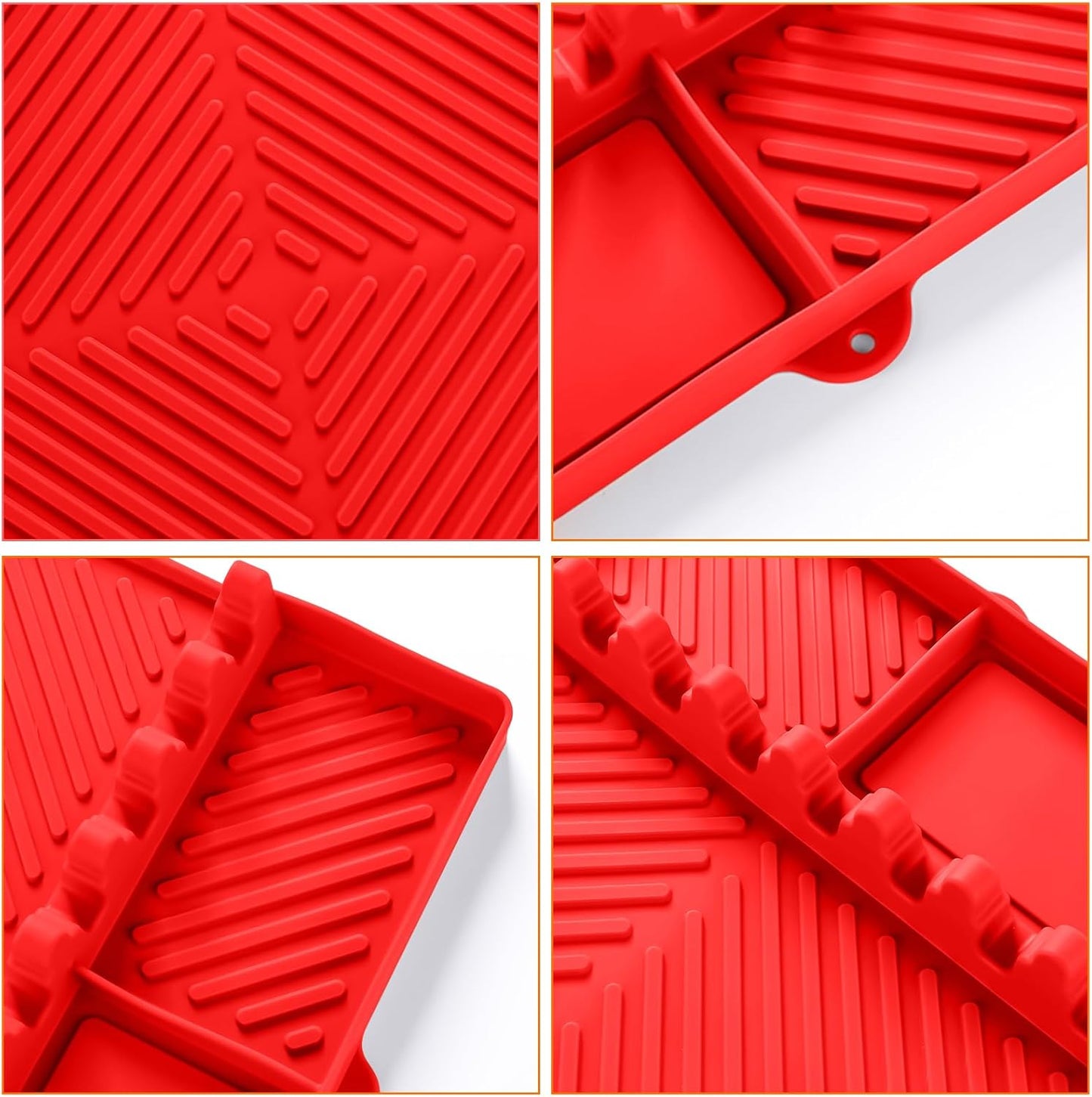 Red Silicone Tools Mat for Griddle Kitchen Cooking Baking Countertop-Side Shelf Spatula Mat with Drip Pad for Blackstone Weber Traeger Pit Boss Flat Top Grill Smoker- BBQ Accessories Gifts for Men