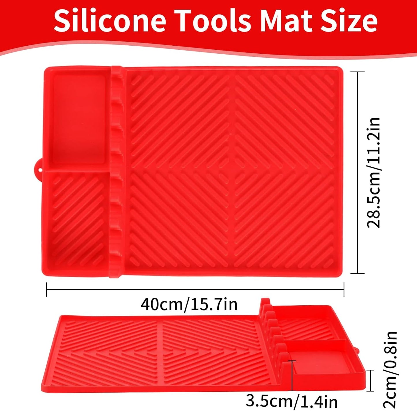 Red Silicone Tools Mat for Griddle Kitchen Cooking Baking Countertop-Side Shelf Spatula Mat with Drip Pad for Blackstone Weber Traeger Pit Boss Flat Top Grill Smoker- BBQ Accessories Gifts for Men