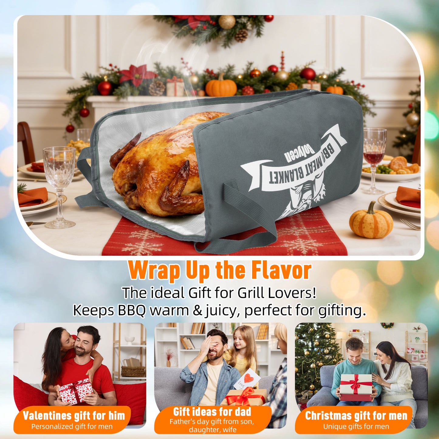 21/23in Gray Upgraded Insulated BBQ Blanket for Resting Meat-BBQ Smoker Accessories Gifts for Men Dad Husband-Air Fryer/Kitchen/Camping/Baking/Party Essential-Bag for Brisket/Steak/Pork Shoulder/Turkey