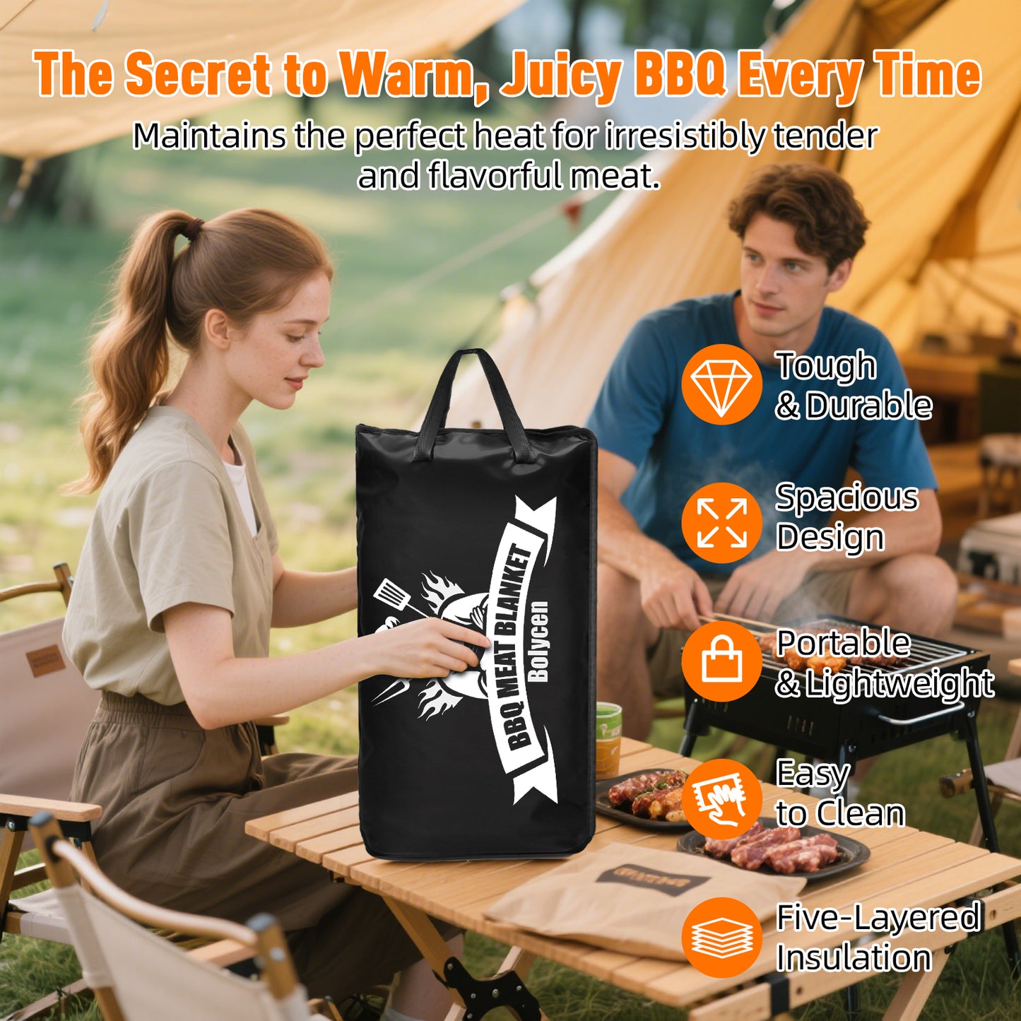21/23in Black Upgraded Insulated BBQ Blanket for Resting Meat-BBQ Smoker Accessories Gifts for Men Dad Husband-Air Fryer/Kitchen/Camping/Baking/Party Essential-Bag for Brisket/Steak/Pork Shoulder/Turkey