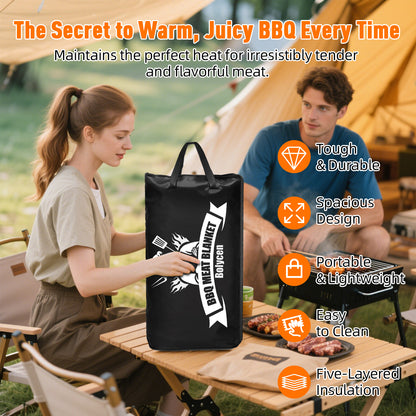 21/23in Black Upgraded Insulated BBQ Blanket for Resting Meat-BBQ Smoker Accessories Gifts for Men Dad Husband-Air Fryer/Kitchen/Camping/Baking/Party Essential-Bag for Brisket/Steak/Pork Shoulder/Turkey
