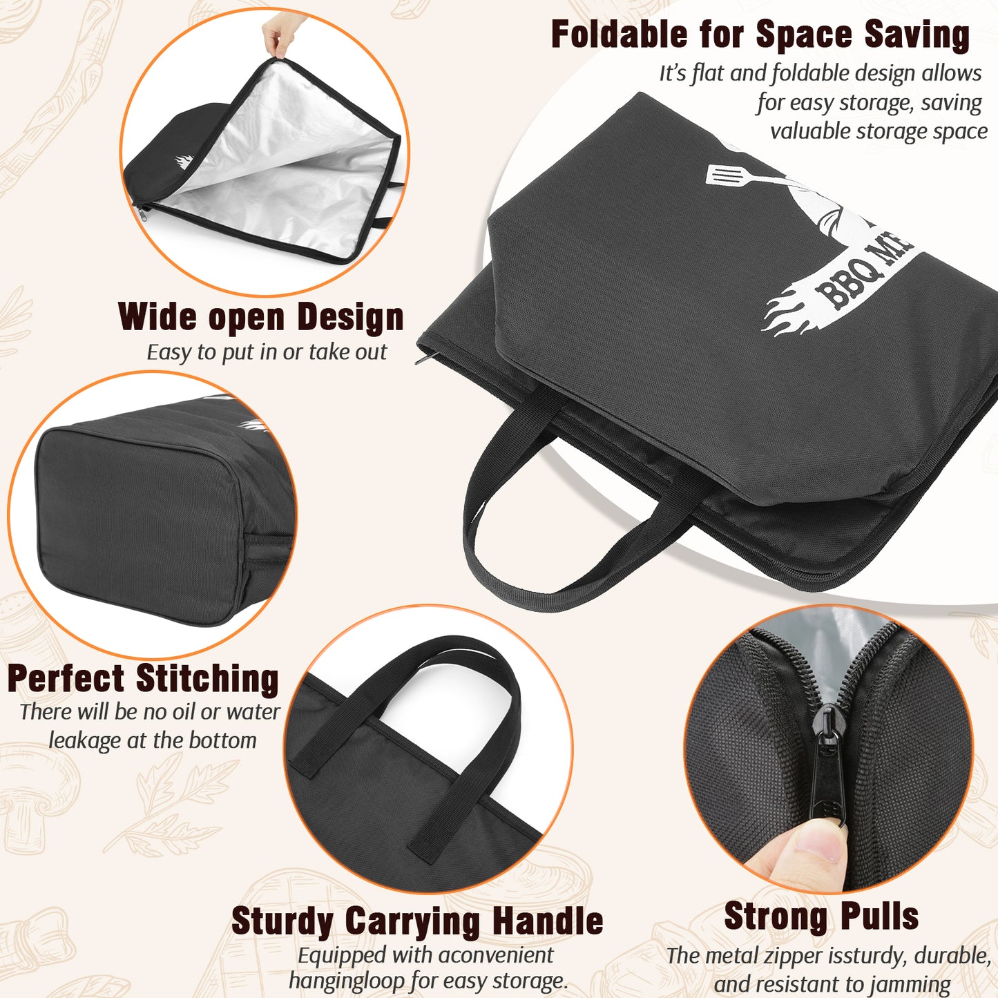 21/23in Black Upgraded BBQ Blanket for Resting Meat - Meat Insulated Bag for Brisket/Pork Shoulder/Steak - Gift for Men Him Dad - Grill BBQ Accessories