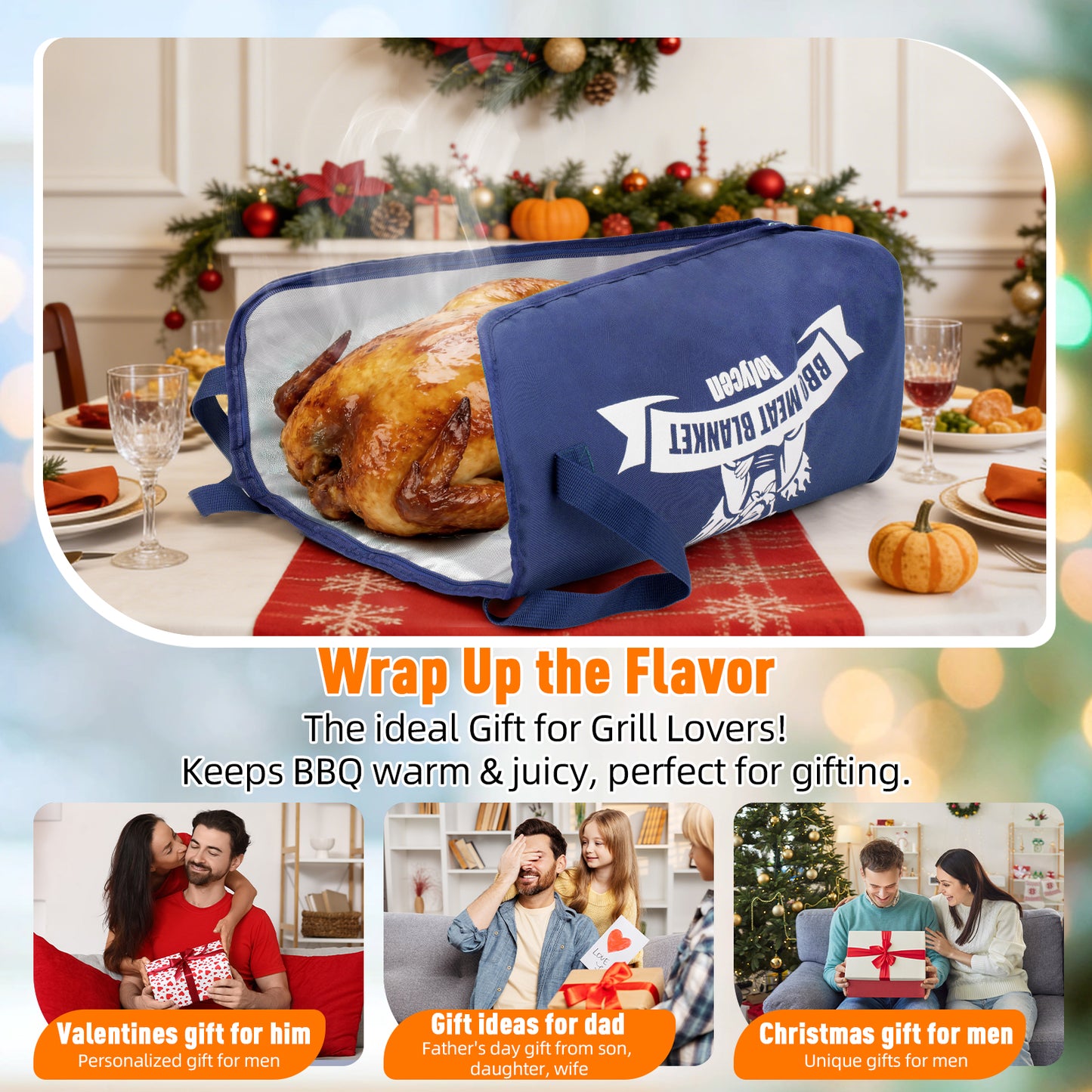 21/23in Blue Upgraded Insulated BBQ Blanket for Resting Meat-BBQ Smoker Accessories Gifts for Men Dad Husband-Air Fryer/Kitchen/Camping/Baking/Party Essential-Bag for Brisket/Steak/Pork Shoulder/Turkey