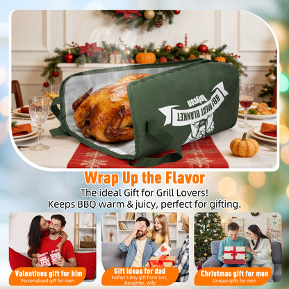 21/23in Green Upgraded Insulated BBQ Blanket for Resting Meat-BBQ Smoker Accessories Gifts for Men Dad Husband-Air Fryer/Kitchen/Camping/Baking/Party Essential-Bag for Brisket/Steak/Pork Shoulder/Turkey