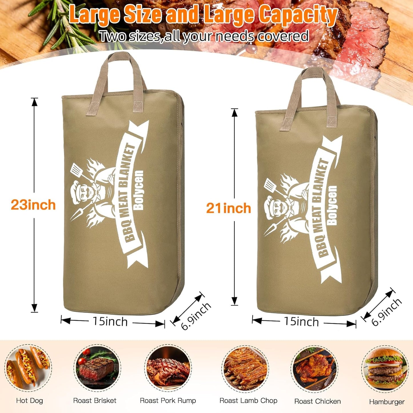 21/23in Beige Upgraded Insulated BBQ Blanket for Resting Meat-BBQ Smoker Accessories Gifts for Men Dad Husband-Air Fryer/Kitchen/Camping/Baking/Party Essential-Bag for Brisket/Steak/Pork Shoulder/Turkey