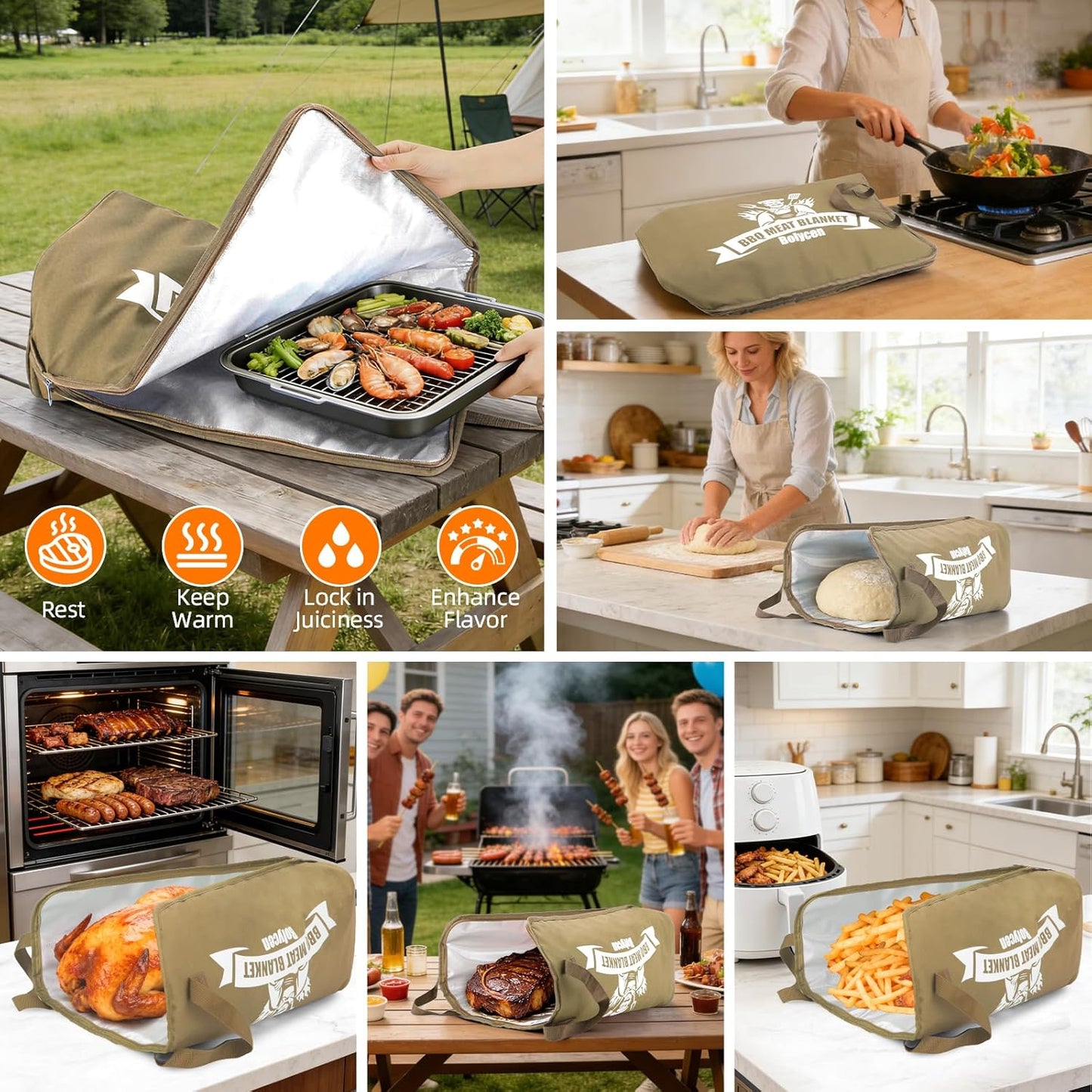 21/23in Beige Upgraded Insulated BBQ Blanket for Resting Meat-BBQ Smoker Accessories Gifts for Men Dad Husband-Air Fryer/Kitchen/Camping/Baking/Party Essential-Bag for Brisket/Steak/Pork Shoulder/Turkey
