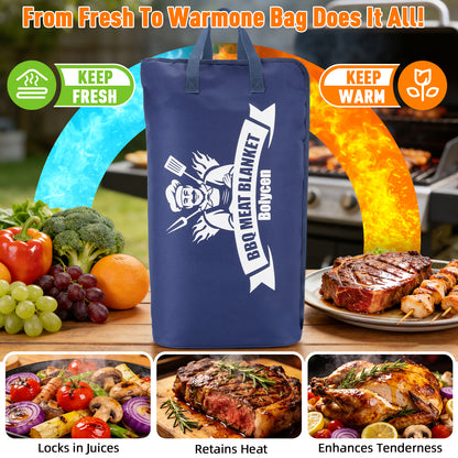 21/23in Blue Upgraded Insulated BBQ Blanket for Resting Meat-BBQ Smoker Accessories Gifts for Men Dad Husband-Air Fryer/Kitchen/Camping/Baking/Party Essential-Bag for Brisket/Steak/Pork Shoulder/Turkey