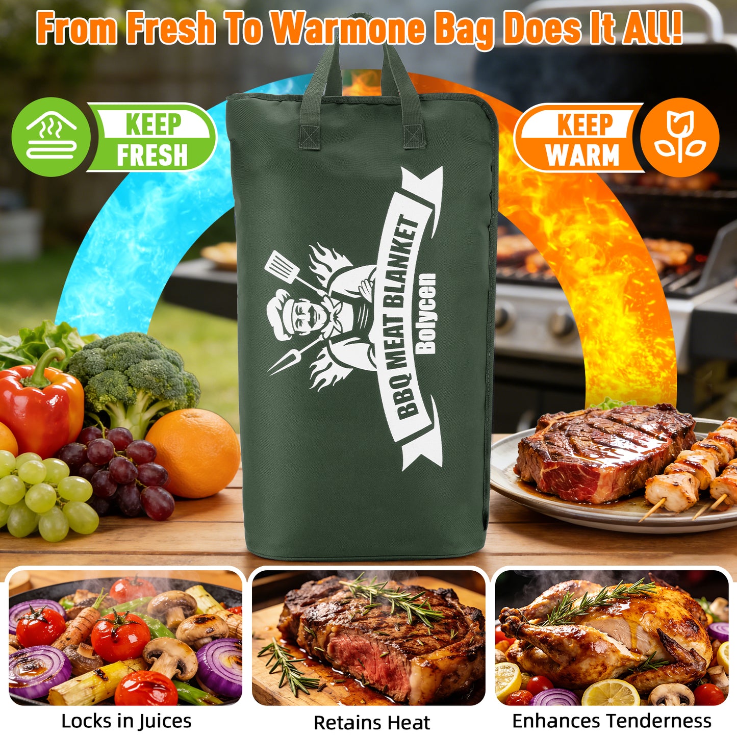 21/23in Green Upgraded Insulated BBQ Blanket for Resting Meat-BBQ Smoker Accessories Gifts for Men Dad Husband-Air Fryer/Kitchen/Camping/Baking/Party Essential-Bag for Brisket/Steak/Pork Shoulder/Turkey