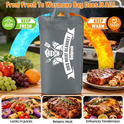 21/23in Gray Upgraded Insulated BBQ Blanket for Resting Meat-BBQ Smoker Accessories Gifts for Men Dad Husband-Air Fryer/Kitchen/Camping/Baking/Party Essential-Bag for Brisket/Steak/Pork Shoulder/Turkey