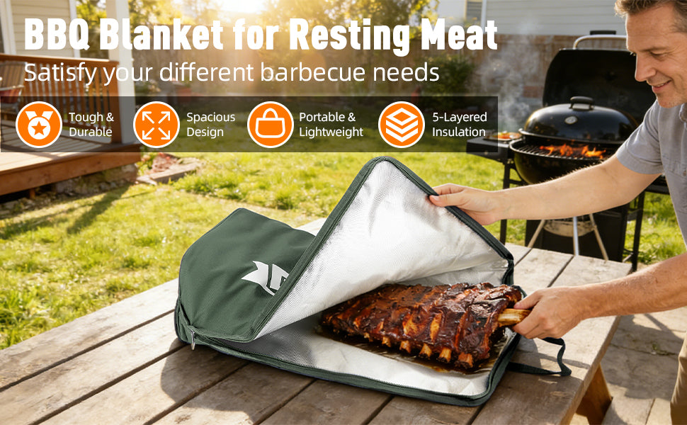 21/23in Green Upgraded Insulated BBQ Blanket for Resting Meat-BBQ Smoker Accessories Gifts for Men Dad Husband-Air Fryer/Kitchen/Camping/Baking/Party Essential-Bag for Brisket/Steak/Pork Shoulder/Turkey