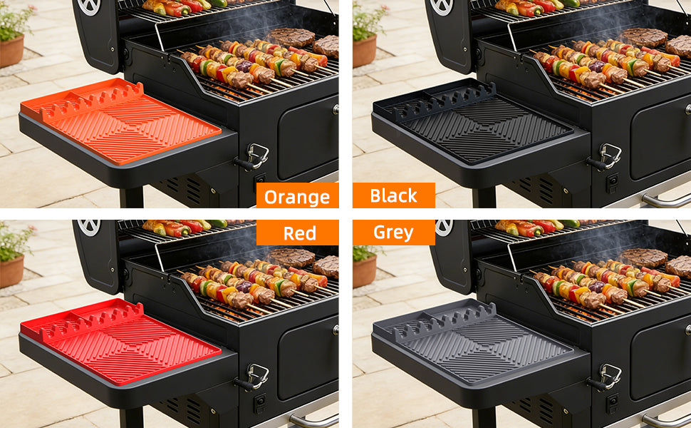 Orange Silicone Tools Mat for Griddle Kitchen Cooking Baking Countertop-Side Shelf Spatula Mat with Drip Pad for Blackstone Weber Traeger Pit Boss Flat Top Grill Smoker- BBQ Accessories Gifts for Men