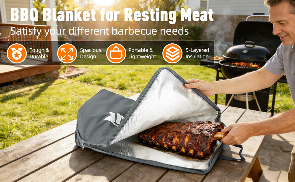 21/23in Gray Upgraded Insulated BBQ Blanket for Resting Meat-BBQ Smoker Accessories Gifts for Men Dad Husband-Air Fryer/Kitchen/Camping/Baking/Party Essential-Bag for Brisket/Steak/Pork Shoulder/Turkey