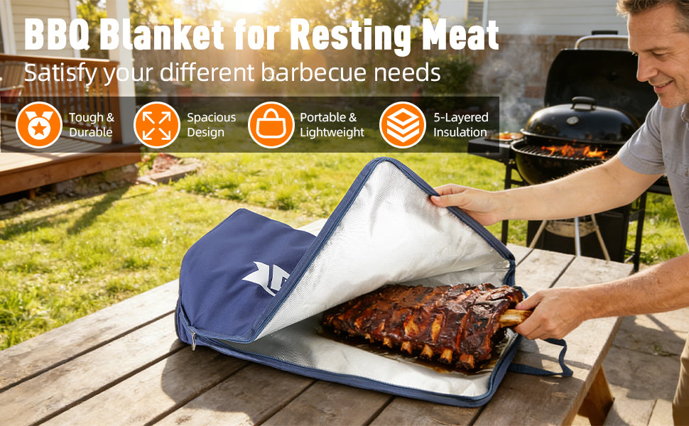 21/23in Blue Upgraded Insulated BBQ Blanket for Resting Meat-BBQ Smoker Accessories Gifts for Men Dad Husband-Air Fryer/Kitchen/Camping/Baking/Party Essential-Bag for Brisket/Steak/Pork Shoulder/Turkey