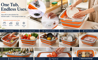 8/16/30L Collapsible BBQ Prep Tub with Locking Lid & Cutting Board - Marinade Container Grill Carry System for RV Picnic Tailgate - Portable Wash Basin for Kitchen Camping Sink - Gift for Men Women