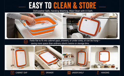 8/16/30L Collapsible BBQ Prep Tub with Locking Lid & Cutting Board - Marinade Container Grill Carry System for RV Picnic Tailgate - Portable Wash Basin for Kitchen Camping Sink - Gift for Men Women