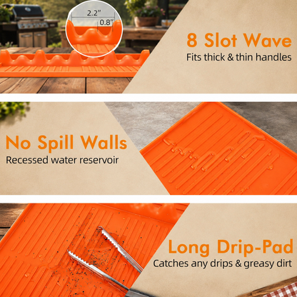 Orange Griddle Mat Compatible with Blackstone, Silicone Grill Tools Mat with Drip Pad, Spatula Mat for Outdoor Grill, Side Shelf Mat Grill Pad (Orange/Grey)