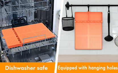 Grey Griddle Mat Compatible with Blackstone, Silicone Grill Tools Mat with Drip Pad, Spatula Mat for Outdoor Grill, Side Shelf Mat Grill Pad (Orange/Grey)
