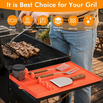 Orange Griddle Mat Compatible with Blackstone, Silicone Grill Tools Mat with Drip Pad, Spatula Mat for Outdoor Grill, Side Shelf Mat Grill Pad (Orange/Grey)