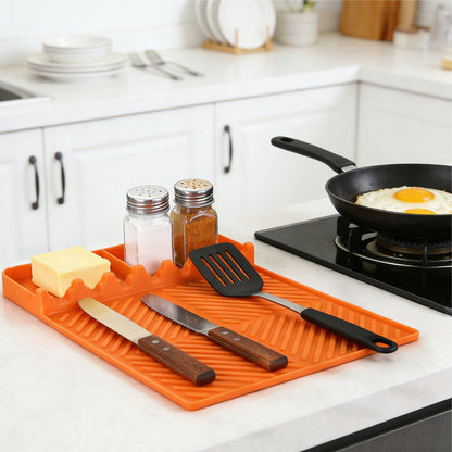 Orange Silicone Tools Mat for Griddle Kitchen Cooking Baking Countertop-Side Shelf Spatula Mat with Drip Pad for Blackstone Weber Traeger Pit Boss Flat Top Grill Smoker- BBQ Accessories Gifts for Men