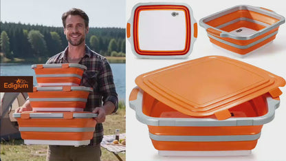 8/16/30L Collapsible BBQ Prep Tub with Locking Lid & Cutting Board - Marinade Container Grill Carry System for RV Picnic Tailgate - Portable Wash Basin for Kitchen Camping Sink - Gift for Men Women
