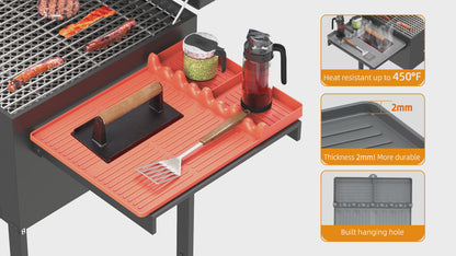 Grey Griddle Mat Compatible with Blackstone, Silicone Grill Tools Mat with Drip Pad, Spatula Mat for Outdoor Grill, Side Shelf Mat Grill Pad (Orange/Grey)