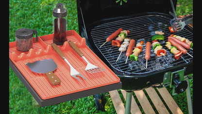 Griddle Mat Compatible with Blackstone, Silicone Grill Tools Mat with Drip Pad, Spatula Mat for Outdoor Grill, Side Shelf Mat Grill Pad (Orange/Grey)