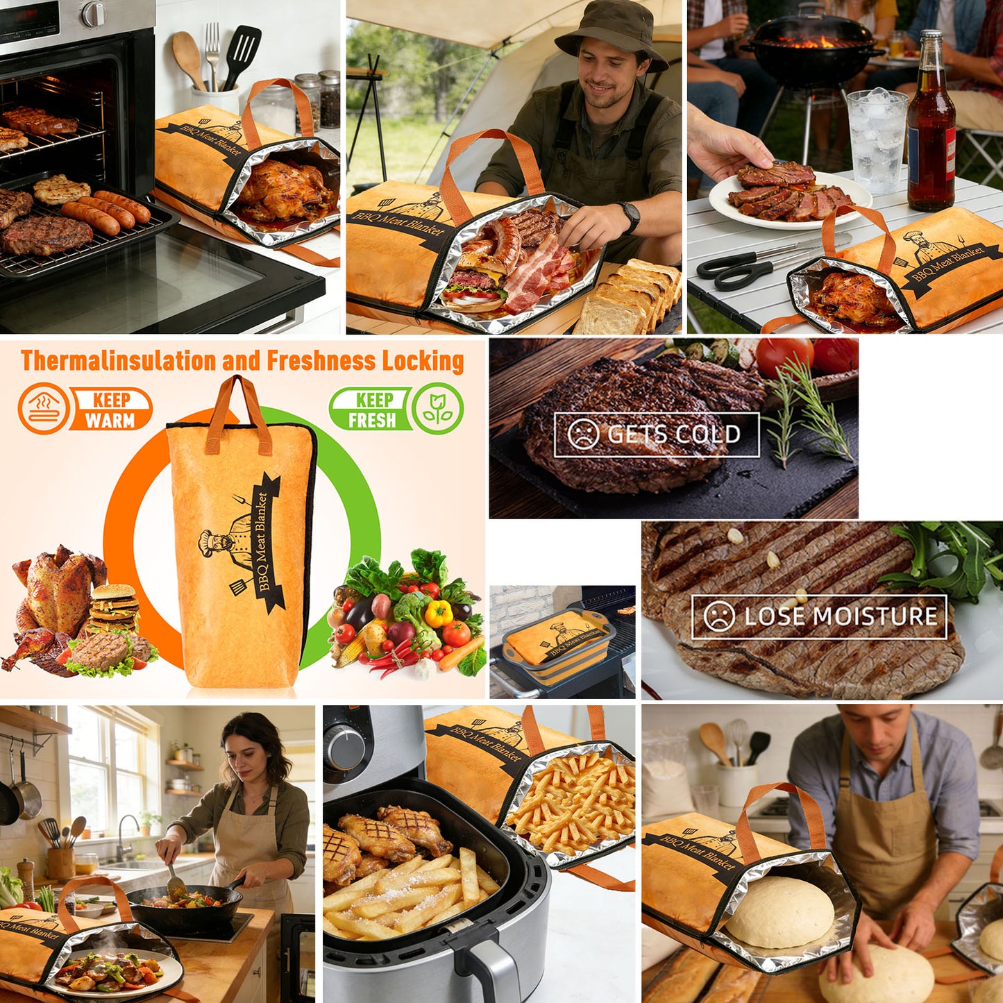 BBQ Blanket for Resting Meat,Smoker Meat Resting Blanket, Rusable Smoker Grilling Meat Insulated Resting Bag with Wide Mouth for Large Brisket/Beef/Pork Shoulders/Turkeys