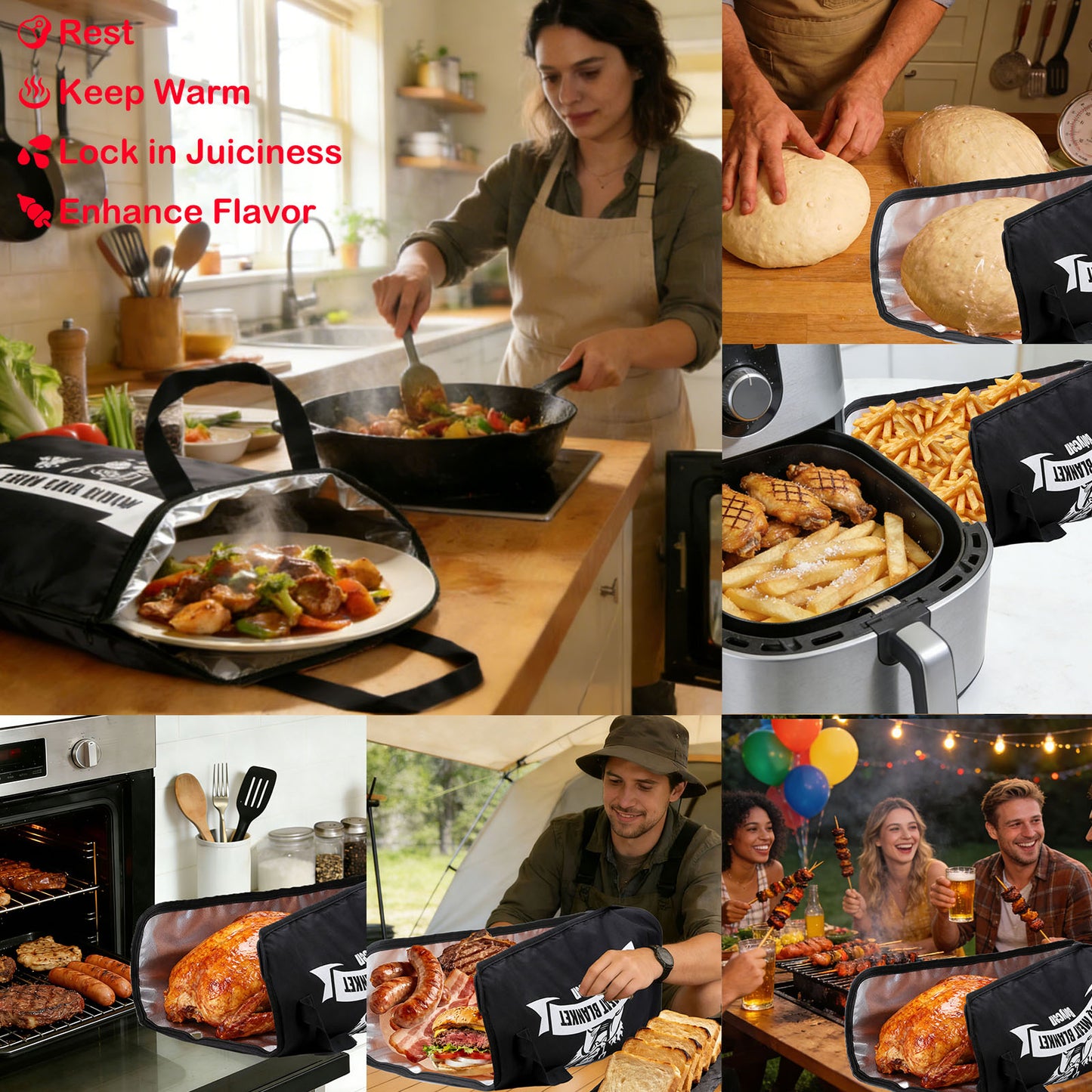 21/23in Black Upgraded Insulated BBQ Blanket for Resting Meat-BBQ Smoker Accessories Gifts for Men Dad Husband-Air Fryer/Kitchen/Camping/Baking/Party Essential-Bag for Brisket/Steak/Pork Shoulder/Turkey